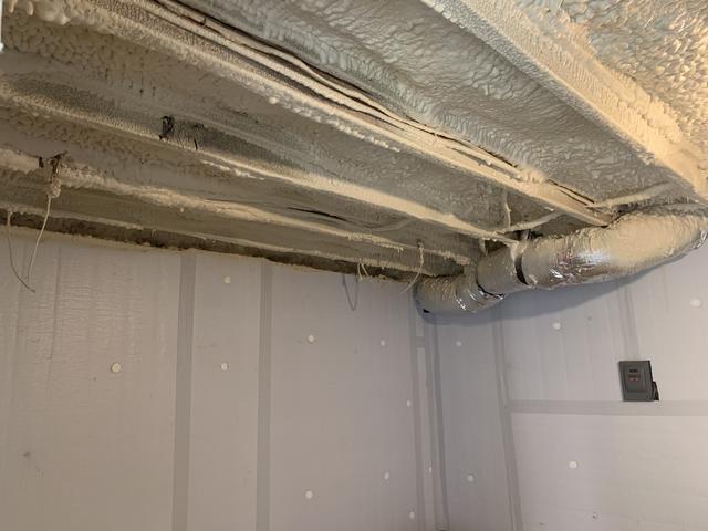 Spray foam sprayed on ceiling